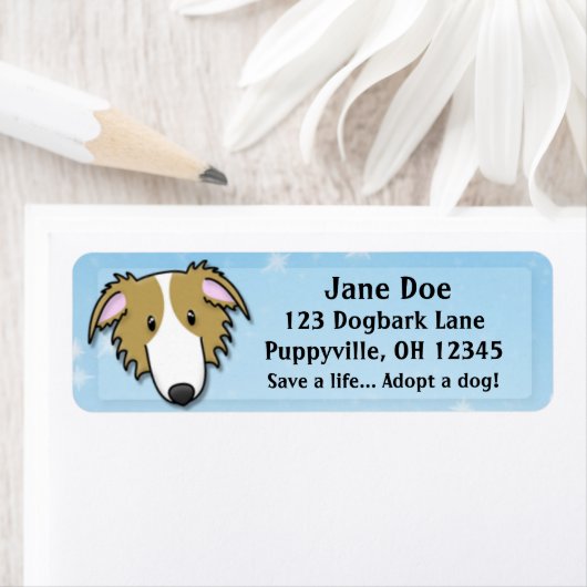 Kawaii Brown & White Borzoi Etiket (Insitu)