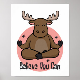 Kawaii brown Zebu animal bij yoga pose Poster