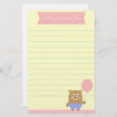 Kawaii-bruin beer met een roze ballon briefpapier (Voorkant / Achterkant)