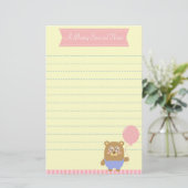 Kawaii-bruin beer met een roze ballon briefpapier (Staand voorkant)