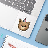 Kawaii Bruine Beer Feeststicker Sticker (Laptop met iPhone)