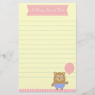 Kawaii bruine beer met een roze ballon briefpapier