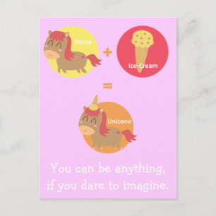 Kawaii bruine paard dat probeert een eenhoorn te z briefkaart