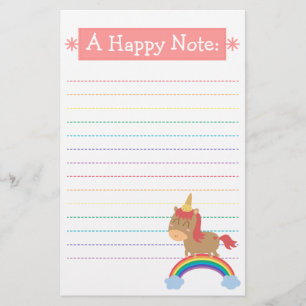 Kawaii bruine paard dat probeert een eenhoorn te z briefpapier