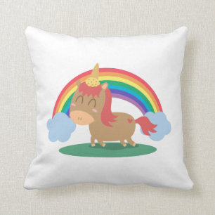 Kawaii bruine paard dat probeert een eenhoorn te z kussen