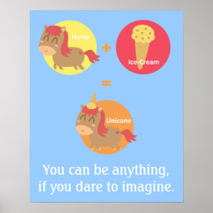 Kawaii bruine paard dat probeert een eenhoorn te z poster
