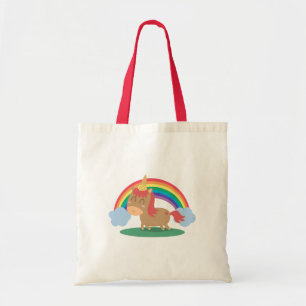 Kawaii bruine paard dat probeert een eenhoorn te z tote bag