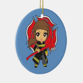 Kawaii Brunette Firefighter Girl Ornament (Rechts)