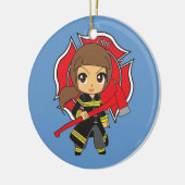Kawaii Brunette Firefighter Girl Ornament (Links)