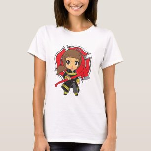 Kawaii Brunette Firefighter Girl - T-shirt