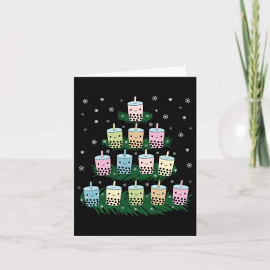 Kawaii Bubble Milk Tea Bo Tea Kerstboom Kaart (Voorkant)