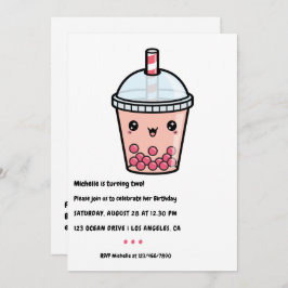 Kawaii Bubble Tea Birthday Party Invitation Kaart