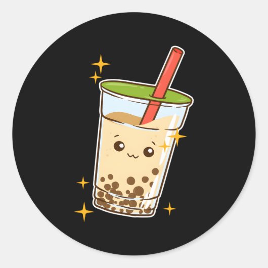 Kawaii Bubble Tea Boba Melk Thee Tapioca Ronde Sticker (Voorkant)