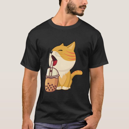 Kawaii Bubble Tea Boba Milk Tea Anime Cat Schattig T-shirt (Voorkant)