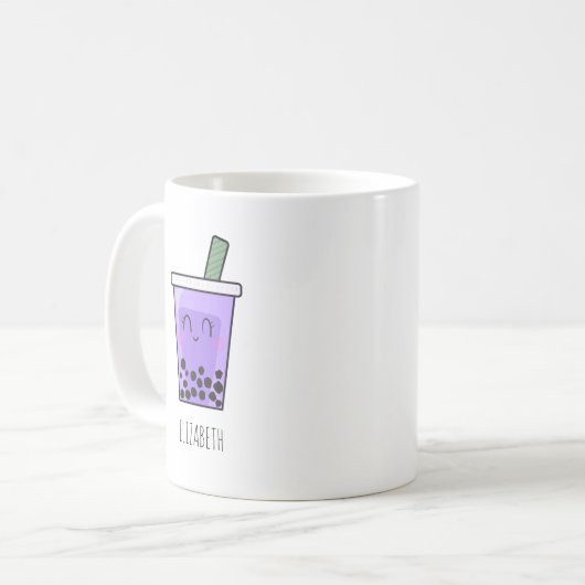 Kawaii Bubble Tea Boba Taro Ube Paars Yam Naam Koffiemok (Voorkant links)