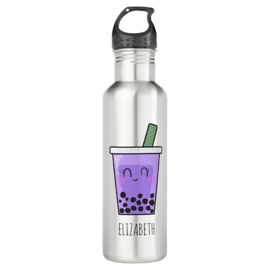 Kawaii Bubble Tea Boba Taro Ube Paars Yam Naam Waterfles (Voorkant)