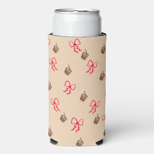 Kawaii Bubble Tea & Bow Pattern – Schattigee Seltz Seltzer Blikjeskoeler (Seltzer Voorkant)
