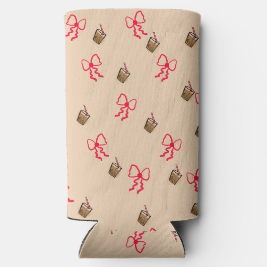 Kawaii Bubble Tea & Bow Pattern – Schattigee Seltz Seltzer Blikjeskoeler (Achterkant)
