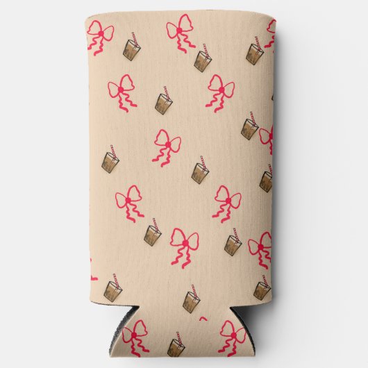 Kawaii Bubble Tea & Bow Pattern – Schattigee Seltz Seltzer Blikjeskoeler (Voorkant)