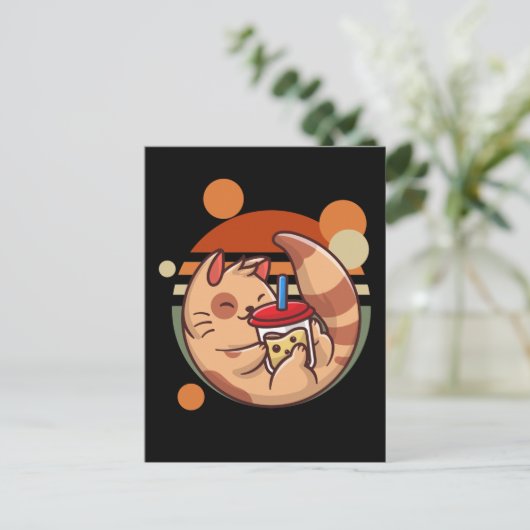 Kawaii Bubble Tea Cat Retro Kat Briefkaart (Staand voorkant)