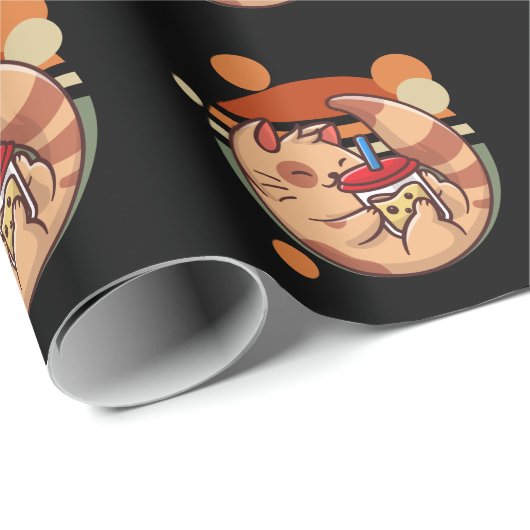 Kawaii Bubble Tea Cat Retro Kat Cadeaupapier (Rol Hoek)