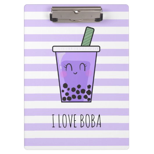 Kawaii Bubble Tea I Love Boba Taro Ube Paars Klembord (Voorkant)