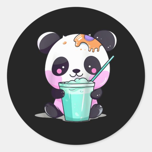 Kawaii Bubble Tea Panda Boba-Tea Japans Honkbal Ronde Sticker (Voorkant)