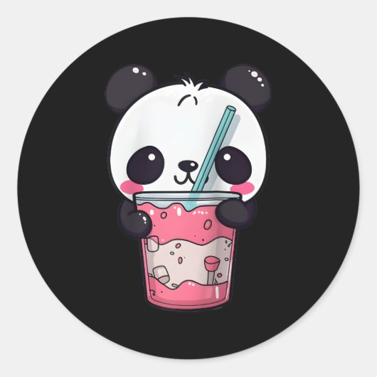 Kawaii Bubble Tea Panda Boba-Tea Japans Honkbal Ronde Sticker (Voorkant)