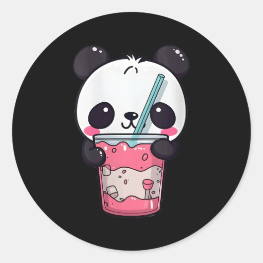 Kawaii Bubble Tea Panda Boba-Tea Japans Ronde Sticker (Voorkant)