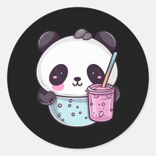 Kawaii Bubble Tea Panda Boba-Tea Japans Ronde Sticker (Voorkant)