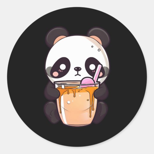 Kawaii Bubble Tea Panda Boba-Tea Japans Ronde Sticker (Voorkant)