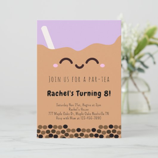 Kawaii Bubble Tea Par-tea Uitnodiging voor verjaar (Staand voorkant)