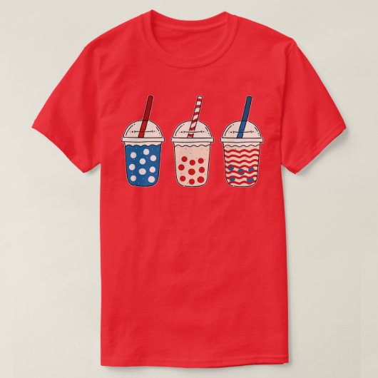 Kawaii Bubble Tea Red White Blue American Flag 4th T-shirt (Design voorkant)