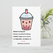 Kawaii Bubble Tea Verjaardagsfeest Uitnodiging (Staand voorkant)