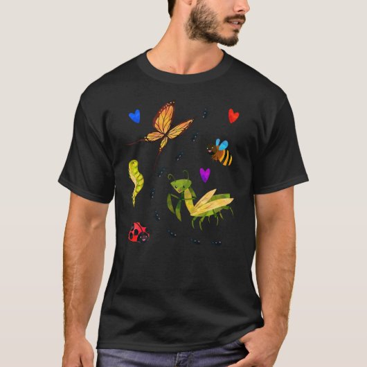 Kawaii Bugs Insect Ladybug Bee Mantis Butterfly fo T-shirt (Voorkant)
