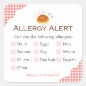 Kawaii Bun Red Gingham Allergy Alert Vierkante Sticker (Voorkant)