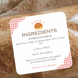 Kawaii Bun Rode Gingham Bakkerij Ingrediënt Produc Vierkante Sticker