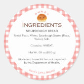 Kawaii Bun Rode Gingham Bakkerij Ingrediënt Ronde Sticker (Voorkant)