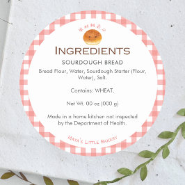Kawaii Bun Rode Gingham Bakkerij Ingrediënt Ronde Sticker