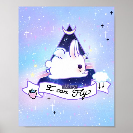 Kawaii bunicorn - Ik geloof dat ik kan vliegen Poster (Voorkant)