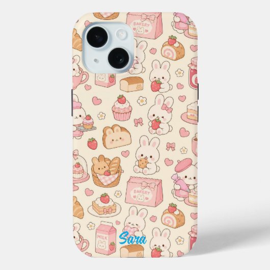 Kawaii Bunny Bakery Pattern Phone Case (Achterkant)