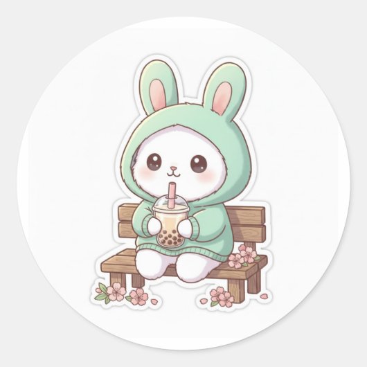 Kawaii Bunny Bubble Tea Sticker (Voorkant)