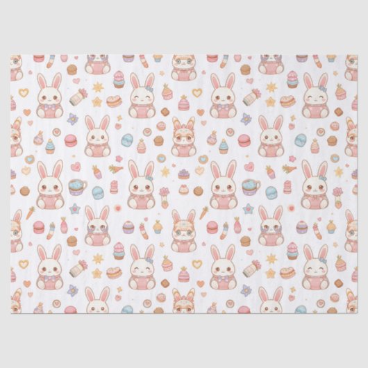 Kawaii Bunny Café Pasen Cute Chibi Konijnen Tissuepapier (Voorkant)