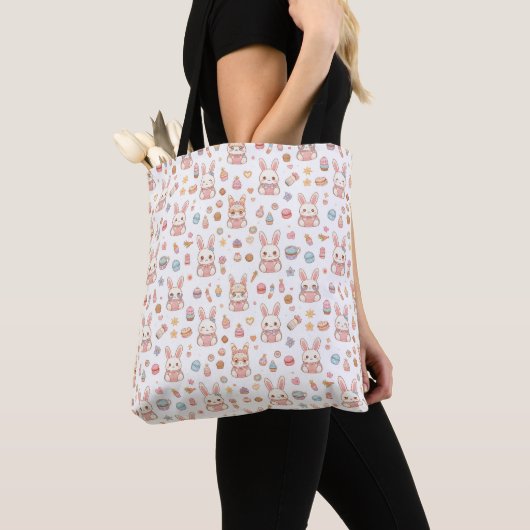 Kawaii Bunny Café Pasen Cute Chibi Konijnen Tote Bag (Dichtbij)