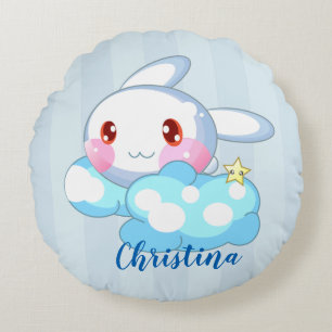 Kawaii Bunny, Cloud & Star Custom Rond Kussen
