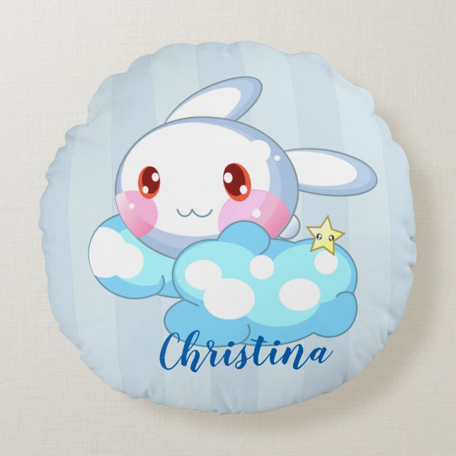 Kawaii Bunny, Cloud & Star Custom Rond Kussen (Voorkant)
