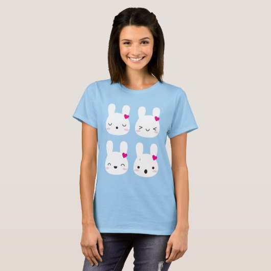 Kawaii Bunny Emoties T-shirt (Voorkant volledig)