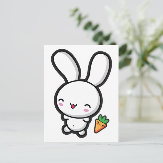 Kawaii Bunny en Carrot Briefkaart (Staand voorkant)