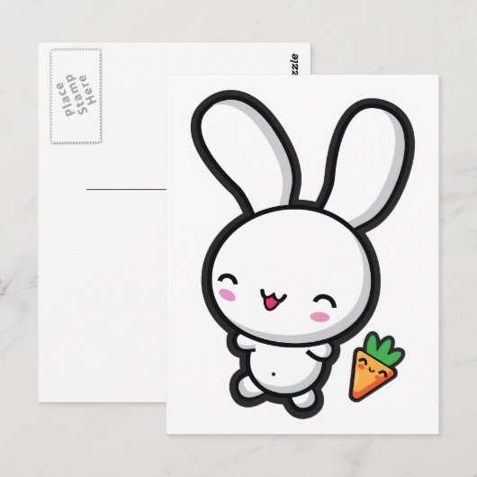 Kawaii Bunny en Carrot Briefkaart (Voorkant / Achterkant)