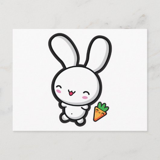 Kawaii Bunny en Carrot Briefkaart (Voorkant)